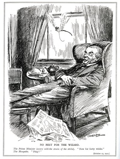 Lloyd George is Prevented from Resting by the Difficulties Caused by Industrial Unrest in Britain and Additionally the Problems of Ireland, October, 1919 by Leonard Raven Hill